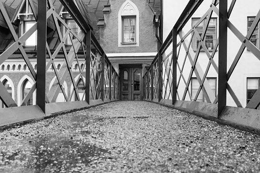 View of a walk bridge leading to building