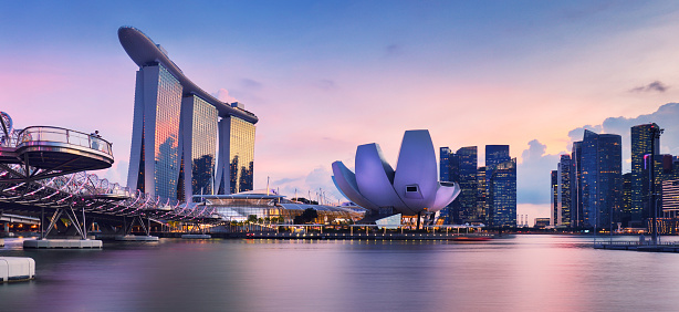 Singapore skyline at the Marina bay during twilight