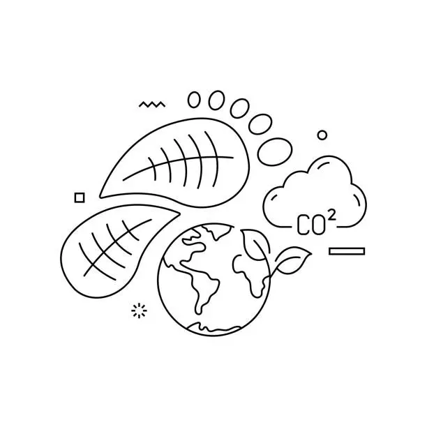 Vector illustration of Carbon Footprint Related Design with Line Icons. Simple Outline Symbol Icons. Climate Change, Zero Emissions, Environment, Pollution.