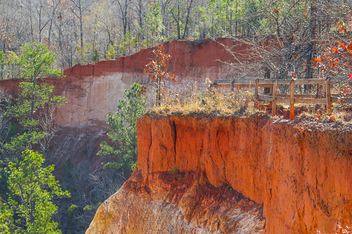 A side shot of one of the beautiful canyon overlooks taken at Providence Canyon State Park in Lumpkin, Georgia.
