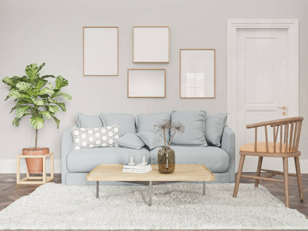 istock Mockup frame empty, poster in home living room design, element mockup interior, 3d rendering. 1919396575
