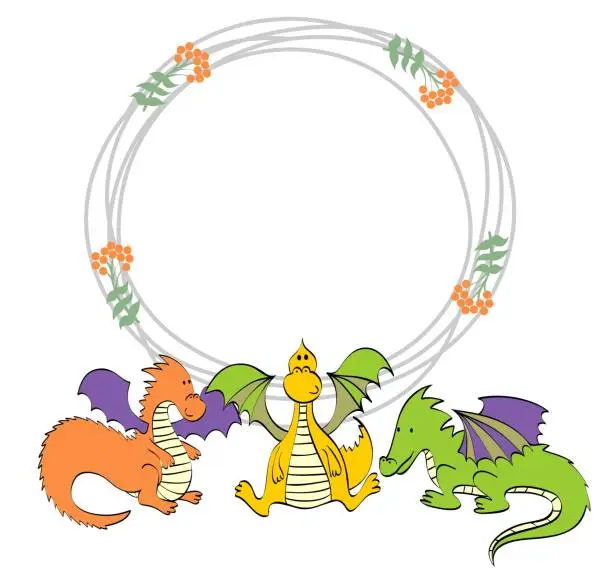 Vector illustration of Wreath with dragons