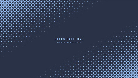 Stars Halftone Pattern Vector Slanted Border Blue Texture Geometric Abstract Background. Modern Half Tone Art Graphic Minimal Wide Classy Navy Wallpaper. Star Checkered Particles Abstract Illustration