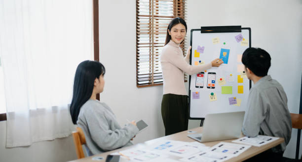 istock Close up view of UI developer team brainstorming on their project with laptop, smartphone and digital tablet. 1919420502