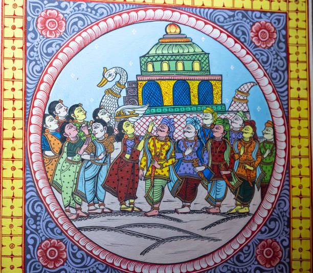 Handmade painting of hindu god and culture on wooden canvas.