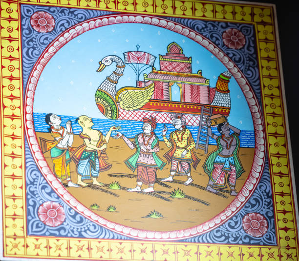Handmade painting of hindu god and culture on wooden canvas.