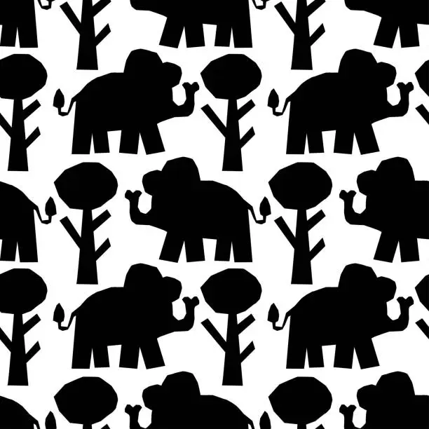Vector illustration of Elephant and tree seamless pattern