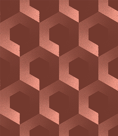 Honeycomb Vector Seamless Pattern Trend Brown Eye Catching Abstract Background. Retro Styled 1950s 1960s Half Tone Art Illustration for Textile Print. Endless Graphic Futuristic Abstraction Wallpaper