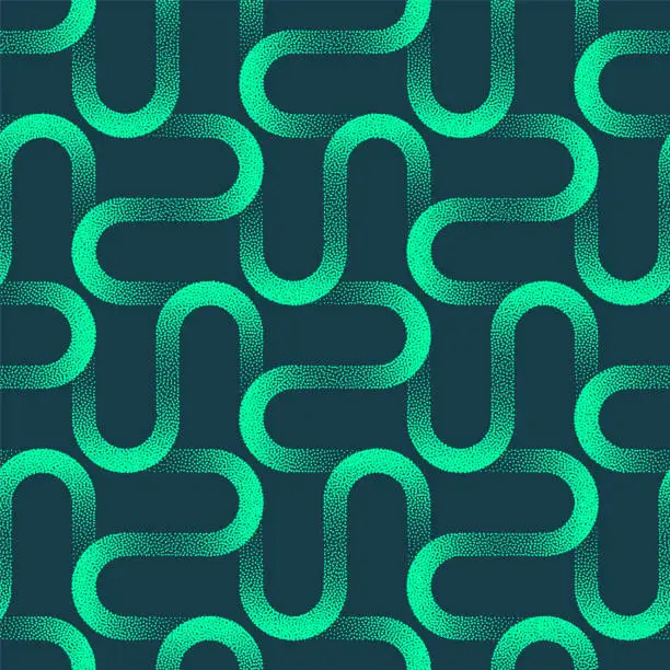 Vector illustration of Twisted Curved Lines Vector Seamless Pattern Trend Mint Green Dotted Abstraction