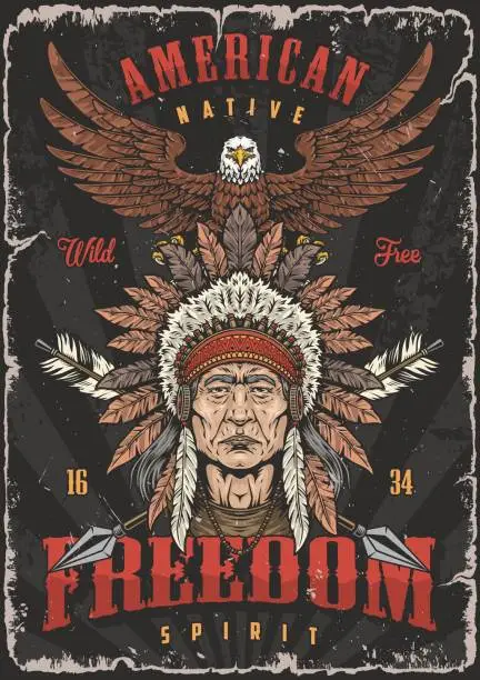 Vector illustration of Native american vintage poster colorful