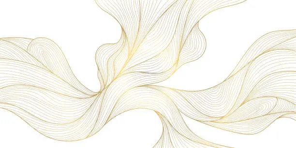 Vector illustration of Vector gold wave pattern, abstract luxury background. Elegant design element, curve premium wallpaper, minimal line illustration banner