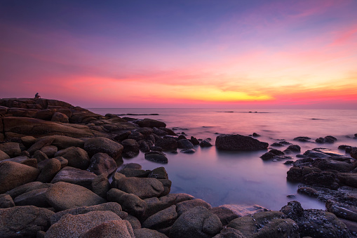 Beautiful scenery of sunset and rocks at Beautiful scenery of sunset and rocks at Lan Hin Khao Beach in Rayong province, Thailand in Rayong province, Thailand