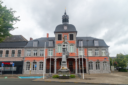 Saint-Ghislain, Belgium - August 6, 2023: Former town hall of Saint-Ghislain.