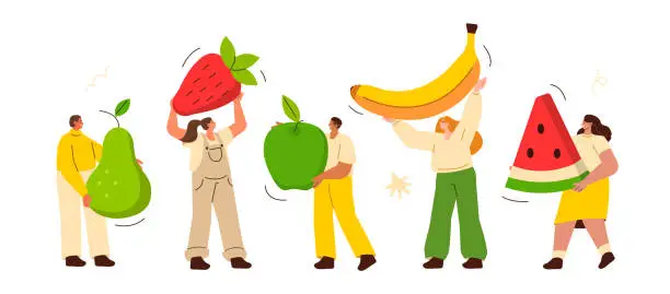 Vector illustration of characters with fruits