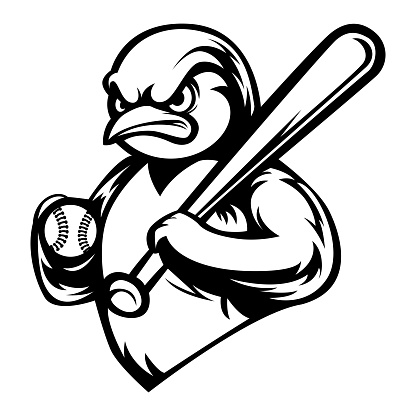 Angry penguin. Baseball team logo. Penguin mascot, emblem of a penguin on a white background. Penguin vector illustration. black-and-white version