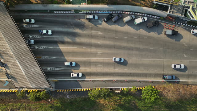 Aerial top down drone Video. Highway traffic.