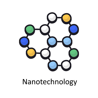 Nanotechnology vector filled outline doodle Design illustration. Symbol on White background EPS 10 File