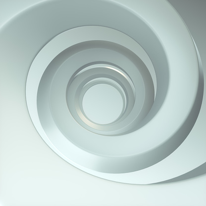 White spiral with a smooth, shiny surface that extends deep into the interior. Attractive and unique design. 3d rendering digital illustration
