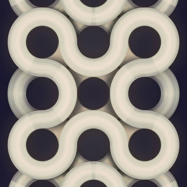 3d rendering digital illustration of a pattern of rounded lines on a dark surface with depth of field. Generative art. Modern concept background