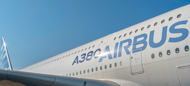 Toulouse, France -  July 21, 2021 : View of a AIRBUS A380.