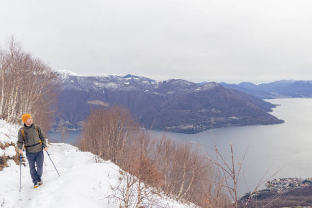 Hiking in winter surrounded by snow