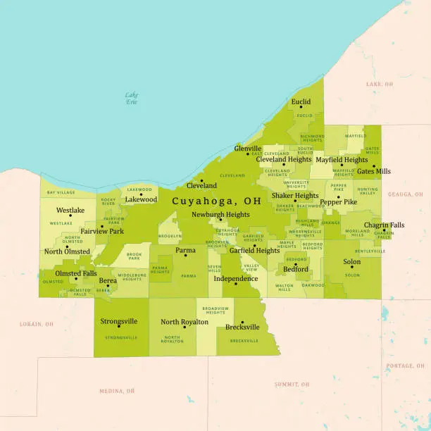 Vector illustration of OH Cuyahoga County Vector Map Green
