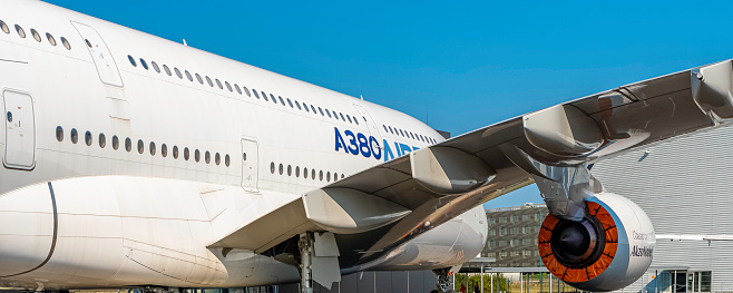 Toulouse, France -  July 21, 2021 : View of a AIRBUS A380.