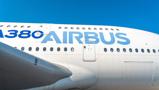 Toulouse, France -  July 21, 2021 : View of a AIRBUS A380.