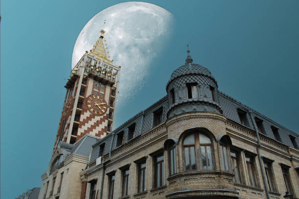 City clock tower stands on Batumi Piazza square in the old part of the Batumi city. Amazing half moon. City clock tower stands on Batumi Piazza square in the old part of the Batumi city. Amazing half moon. coalition building stock pictures, royalty-free photos & images