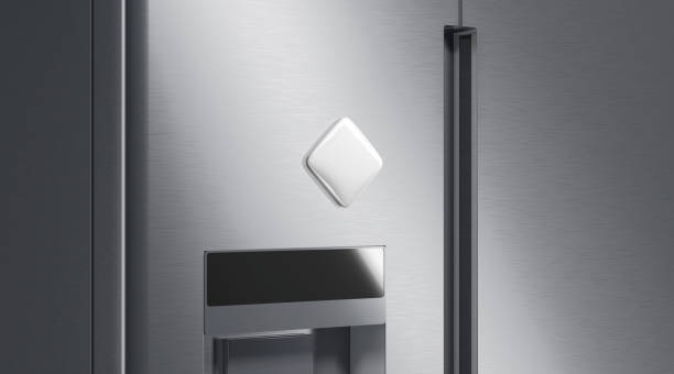 istock Blank white rhomb magnet on fridge mockup, side view 1919608088