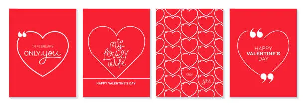 Vector illustration of Creative concept of Happy Valentines Day cards set. Modern abstract art design with hearts, geometric and liquid shapes. Templates for celebration, ads, branding, banner, cover, label, poster, sales