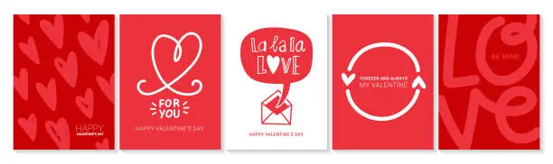 Vector illustration of Creative concept of Happy Valentines Day cards set. Modern abstract art design with hearts, geometric and liquid shapes. Templates for celebration, ads, branding, banner, cover, label, poster, sales