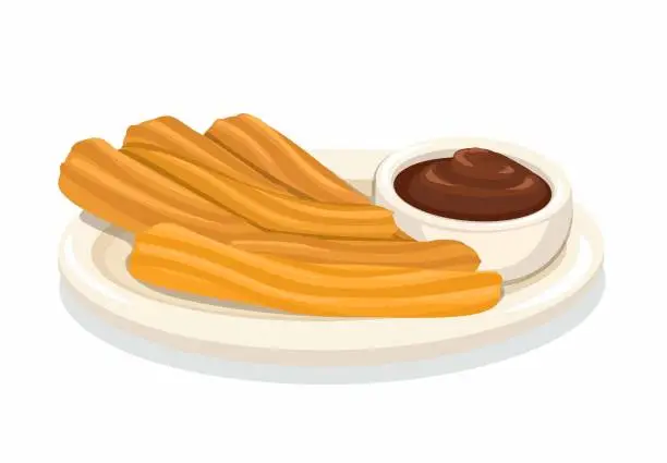 Vector illustration of Churros Snack On Plate Cartoon Illustration Vector
