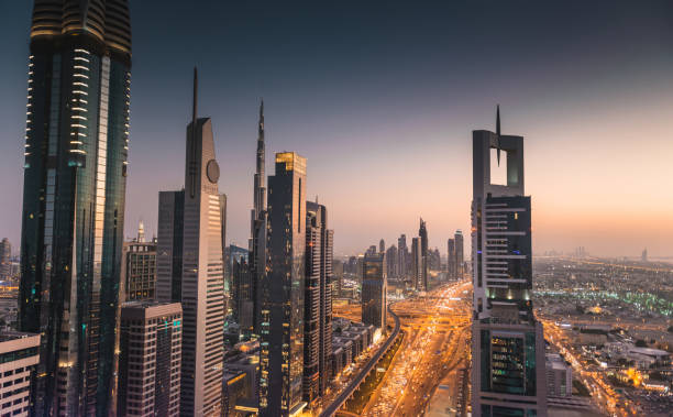 dubai skyline with huge highway - Photo