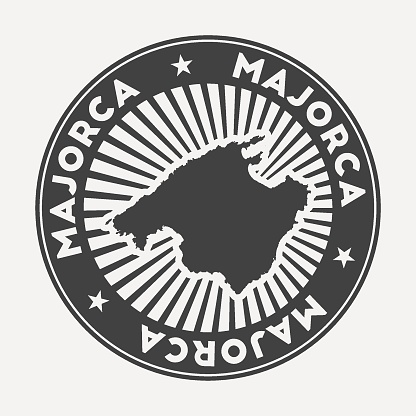 Majorca round logo. Vintage travel badge with the circular name and map of island, vector illustration. Can be used as insignia, logotype, label, sticker or badge of the Majorca.