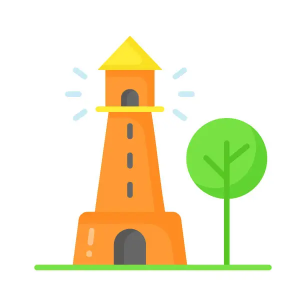 Vector illustration of A tower containing a beacon light to warn or guide ships at sea, well designed icon of lighthouse.