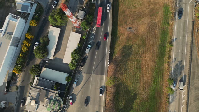 Aerial view on toll collection point on High way
