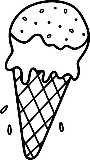 可愛いアイスクリームコーン。甘い食べ物。落書きのスタイルで手描きのベクトル図。さまざまなデザイン、ポストカード、装飾品、ロゴ、メニューに最適です。 - creamsicle点のイラスト素材／クリップアート素材／マンガ素材／アイコン素材