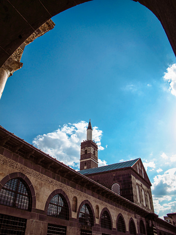 Angular minaret of Diyarbakir Grand Mosque, Diyarbakir, Turkey