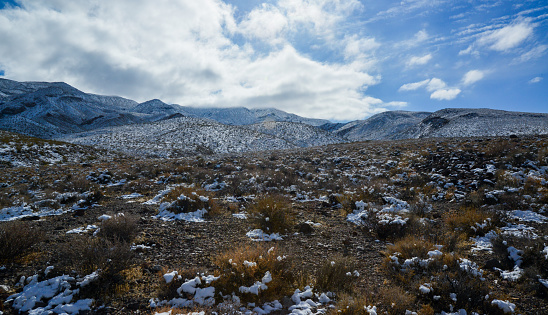 winter mountain landscape in the sierra de guadarrama mountains near madrid, spain