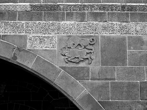 Stone carvings on the walls of the Great Mosque of Diyarbakir, Turkey