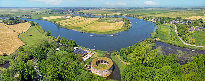 Aerial panorama from Fort Uitermeer at the river Vecht in the Netherlands