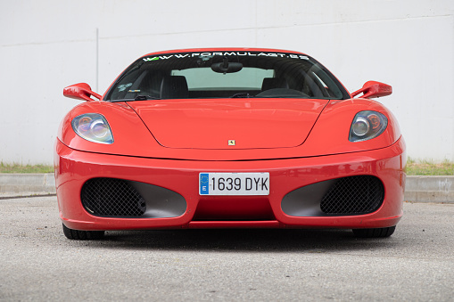 MONTMELO, SPAIN-OCTOBER 9, 2021: 2004 Ferrari F430 (Type F131), Front view, at city streets