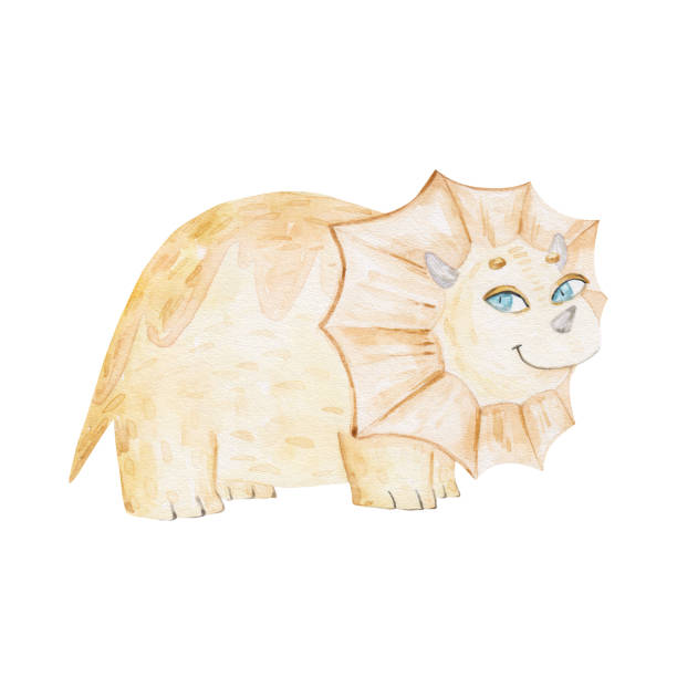 istock cute dinosaur yellow, cute baby watercolor illustration on white background 1919729601