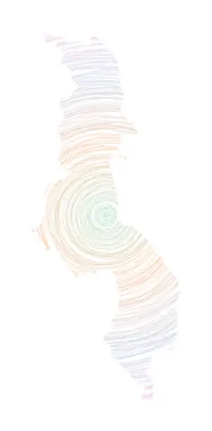 Vector illustration of Malawi map filled with concentric circles. Sketch style circles in shape of the country. Vector Illustration.