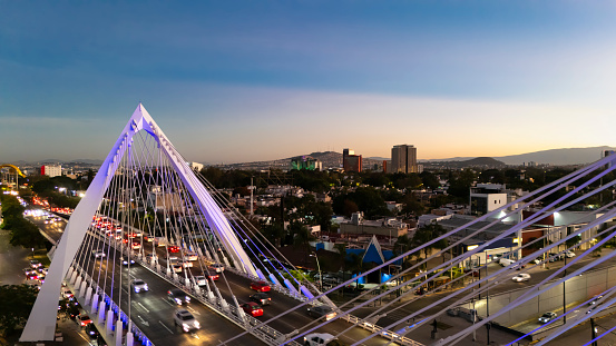 Blue hour on the Matute Remus Bridge in the city of Guadalajara