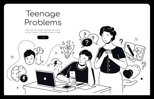 Vector illustration of Teenage problems - modern line design style banner