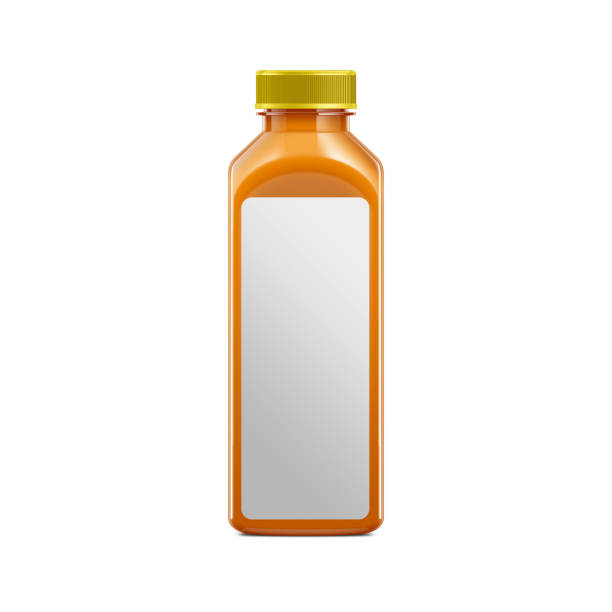 Plastic Juice and Soft Drink Bottles Mockup with Blank Labels Isolated on Background. 3D Rendering