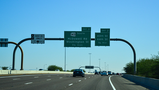 USA, Phenix, Arizona- November 17, 2019:  Traffic Signs and Road Signs in Arizona, USA