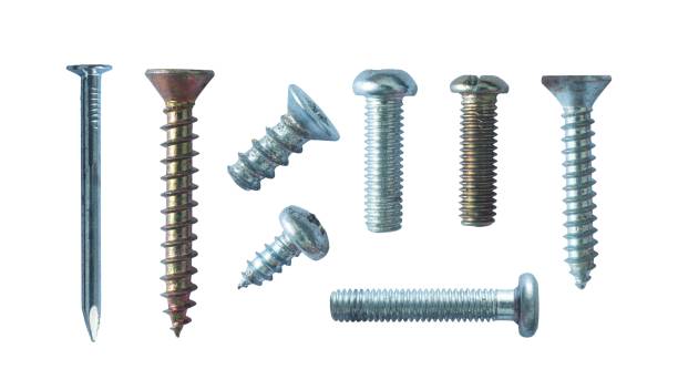 Set of metal screws isolated